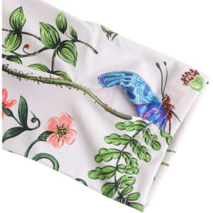 A floral-patterned ice silk arm sleeve featuring vibrant colours and a butterfly design, with a visible logo.
