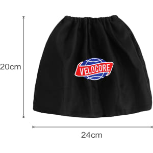 A black drawstring bag with an embroidered logo in red and blue. The dimensions are 20cm high and 24cm wide.