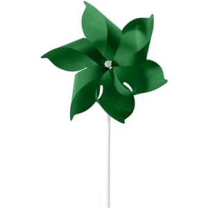 A six-leaf pinwheel in green, featuring a white stick base and a circular centre.
