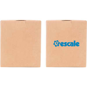 A medium square gift box in natural brown kraft paper featuring a logo on one side. Dimensions: 110 x 125 x 85mm.