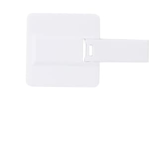 A white square card flash drive with a retractable USB connector. The product has a sleek, minimalist design and features a logo.