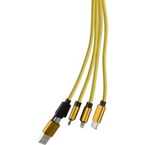 A yellow custom shape light-up charging cable with a keyring, featuring multiple connectors for various devices.