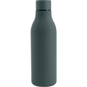 A drink bottle with a thermal rubber coating in a dark green colour, featuring a screw-on lid and a simple design.