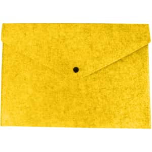 A yellow felt file folder with an envelope-style closure and a button detail.