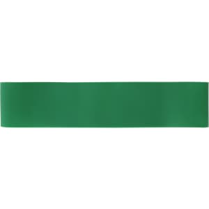 A green latex fitness resistance band featuring a smooth texture, suitable for home workouts.