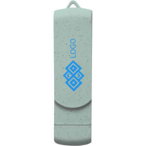 A light green wheat straw Type C flash drive with a logo on the surface, featuring a sleek design.