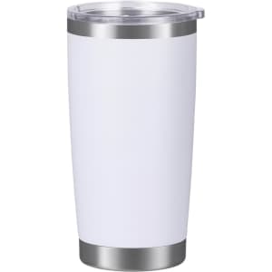 A drink bottle with a stainless steel double wall, featuring a white exterior and a clear lid.