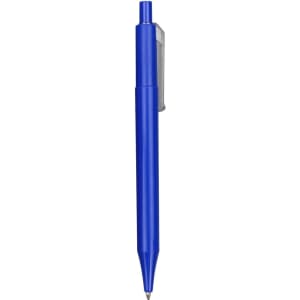 A blue plastic pen with a colour barrel and a clip for easy attachment. Features a logo on the barrel.