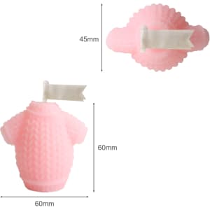 A pink sweater-shaped candle featuring a textured design and a small decorative flag. Measures 60mm tall and 45mm wide.
