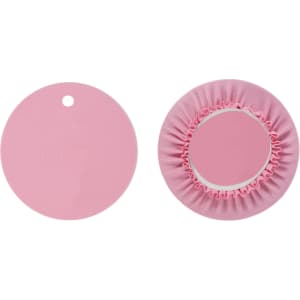 A drink bottle cover set featuring a round, pink cover with an elasticised edge and a matching flat pink disc.