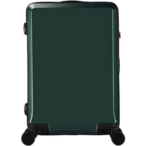 A green ABS business suitcase with wheels, featuring a sleek design and a branded logo.