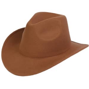 A brown felt fedora cowboy hat with a wide brim and a classic design. It features a simple structure and no visible logos.
