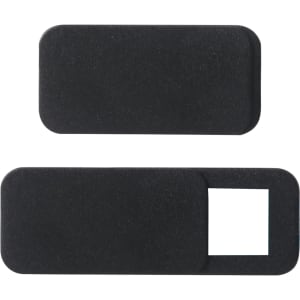 Two black mini webcam covers arranged vertically, one with a cutout and the other solid, featuring a subtle texture.