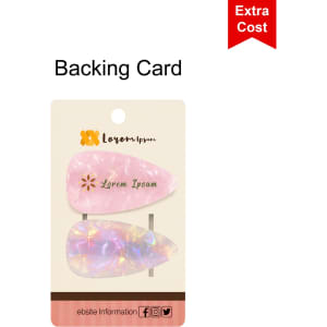 A backing card featuring two hair clips in iridescent hues, including a pink and a translucent option.