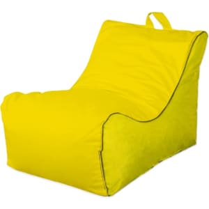 A yellow outdoor lounge chair with a curved design and a handle on the top. It features a simple, clean shape.