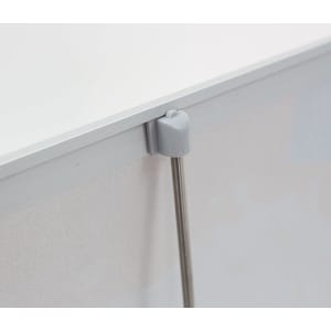 A silver pull-up banner featuring a grey support clip at the top, designed for countertop display.