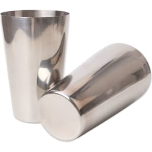 A stainless steel Boston cocktail shaker set featuring a 550ml and a 750ml shaker, with a polished metallic finish.