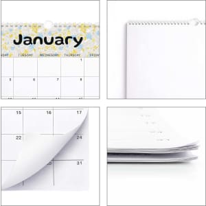 A horizontal wall calendar featuring a floral design at the top and clean, blank monthly pages in white.