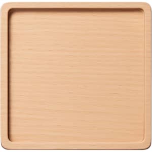 A square wooden coaster in a light natural finish, featuring smooth edges and a subtle grain pattern.