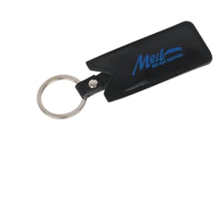 A black keychain pouch featuring a keyring and a logo. The pouch is designed for holding small items.