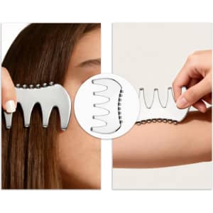 A silver 2 in 1 scraping board with a comb-like design, featuring rounded edges and ball details.