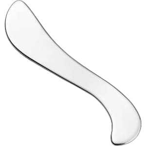 A clear, curved Facial Gua Sha massage tool made from jade or similar material, featuring a smooth surface.