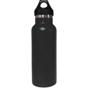 A drink bottle in matte black with a double wall vacuum design and a black polypropylene lid.