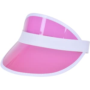 A pink PVC sunscreen hat with a white band, featuring a clear visor design.