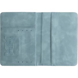 A mint green RFID multifunctional PU leather passport holder with multiple card slots and a smooth finish.