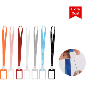 A selection of ABS double-sided ID card holders in various colours, including orange, red, grey, blue, and black.