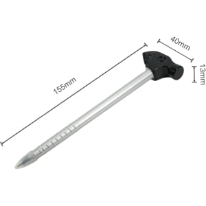 A hammer-shaped ballpoint pen in silver and black, featuring a unique design and a logo. Dimensions are 155mm by 40mm.