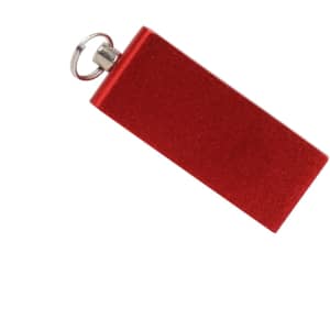 A red Mini Boston flash drive with a metallic finish and a keyring attachment.