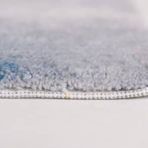 Acrylic fibre logo mat with a soft, textured surface in shades of grey and blue, featuring a stitched edge.