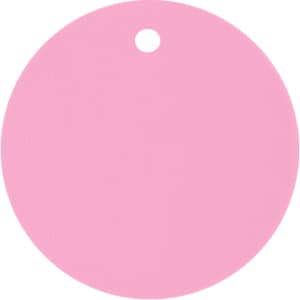 A drink bottle cover in a circular shape, featuring a pink colour and a hole for attaching.
