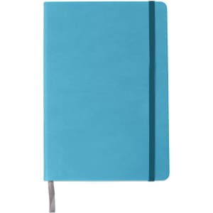 A5 PU cover notebook in a vibrant turquoise colour, featuring an elastic closure and a ribbon bookmark.