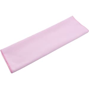 A pink quick dry towel neatly folded, featuring a logo. Ideal for gym and outdoor activities.
