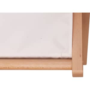 A beech frame beach chair with a white fabric seat. It features clean lines and natural wood grain.