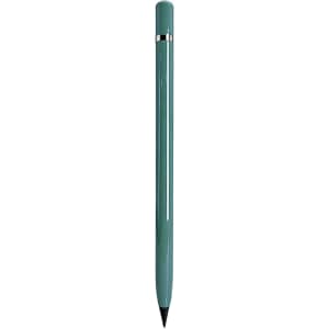 A teal pencil with a sleek design and a metallic accent, featuring a pointed tip for writing.