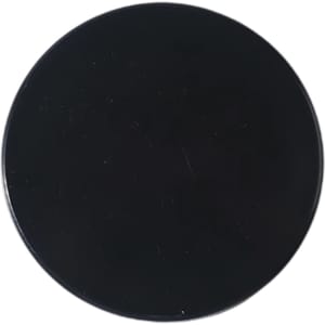 A double-sided round mirror in black, featuring a smooth, reflective surface. It includes a logo.
