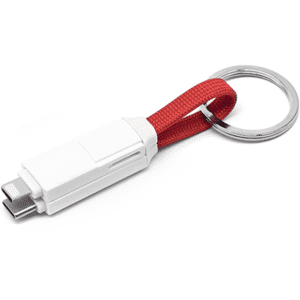 A white 60W 3-In-1 ABS charging cable with a red strap and keyring attachment.