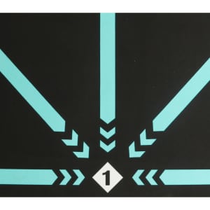 A black football training mat featuring turquoise lines and arrows, with a prominent white diamond shape marked '1'.