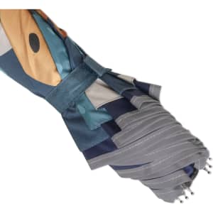 A children's reversible folding umbrella featuring a vibrant design in blue and orange, with a grey handle and detailing.