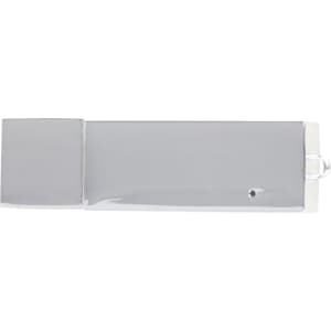 A sleek, silver USB flash drive with a minimalist design and a small keyring loop.