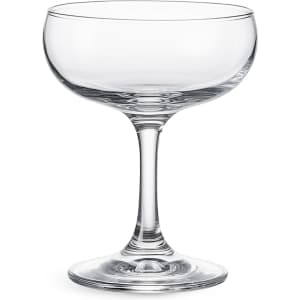 A clear glass martini coupe with a wide bowl and slender stem, featuring a smooth and elegant design.