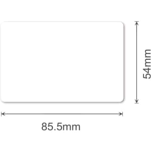 A white NFC PVC business card with dimensions of 85.5mm by 54mm. It features a smooth, rectangular design.