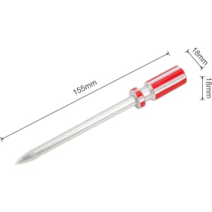 A screwdriver-shaped ballpoint pen in red and silver, measuring 155mm in length and 18mm in diameter.