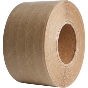 A roll of brown water-activated reinforced kraft paper tape, featuring a centre core and a smooth surface.