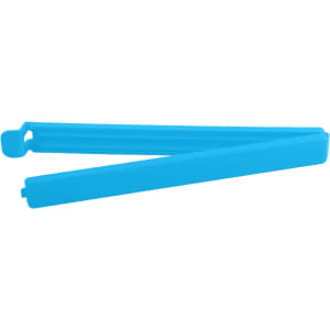 A large blue food bag seal clip is displayed, featuring a simple, elongated design.