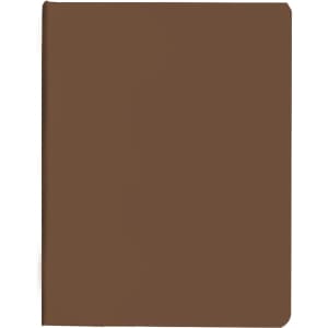 A brown PU sticky notes memo holder with a sleek design and rounded corners. It features a logo on the front.