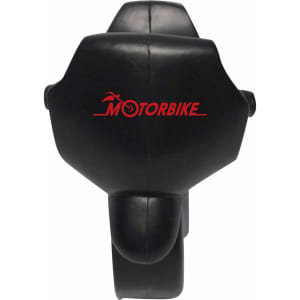 A black motorbike-shaped stress reliever with a logo on it. Ideal for stress relief and fun.